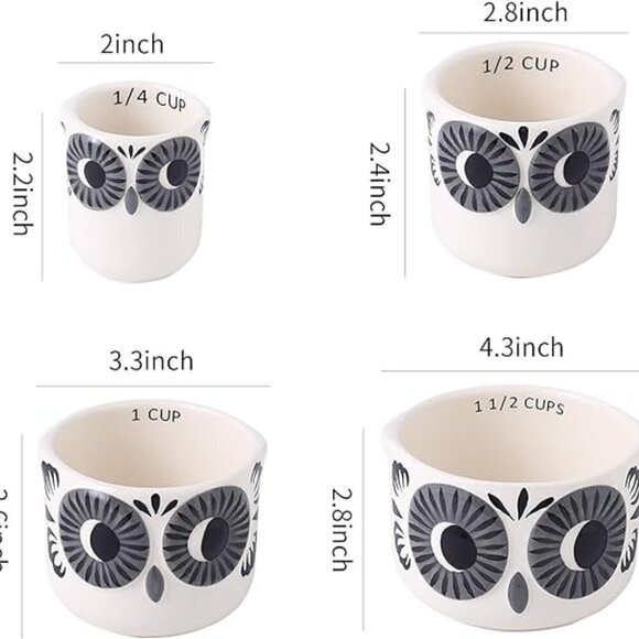 Golden Player Ceramic Stoneware Owl Nested Measuring Cup Set - Picture 8 of 8
